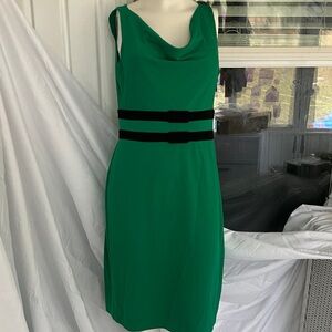 Vintage Green Midi Dress with Black Belt Accents